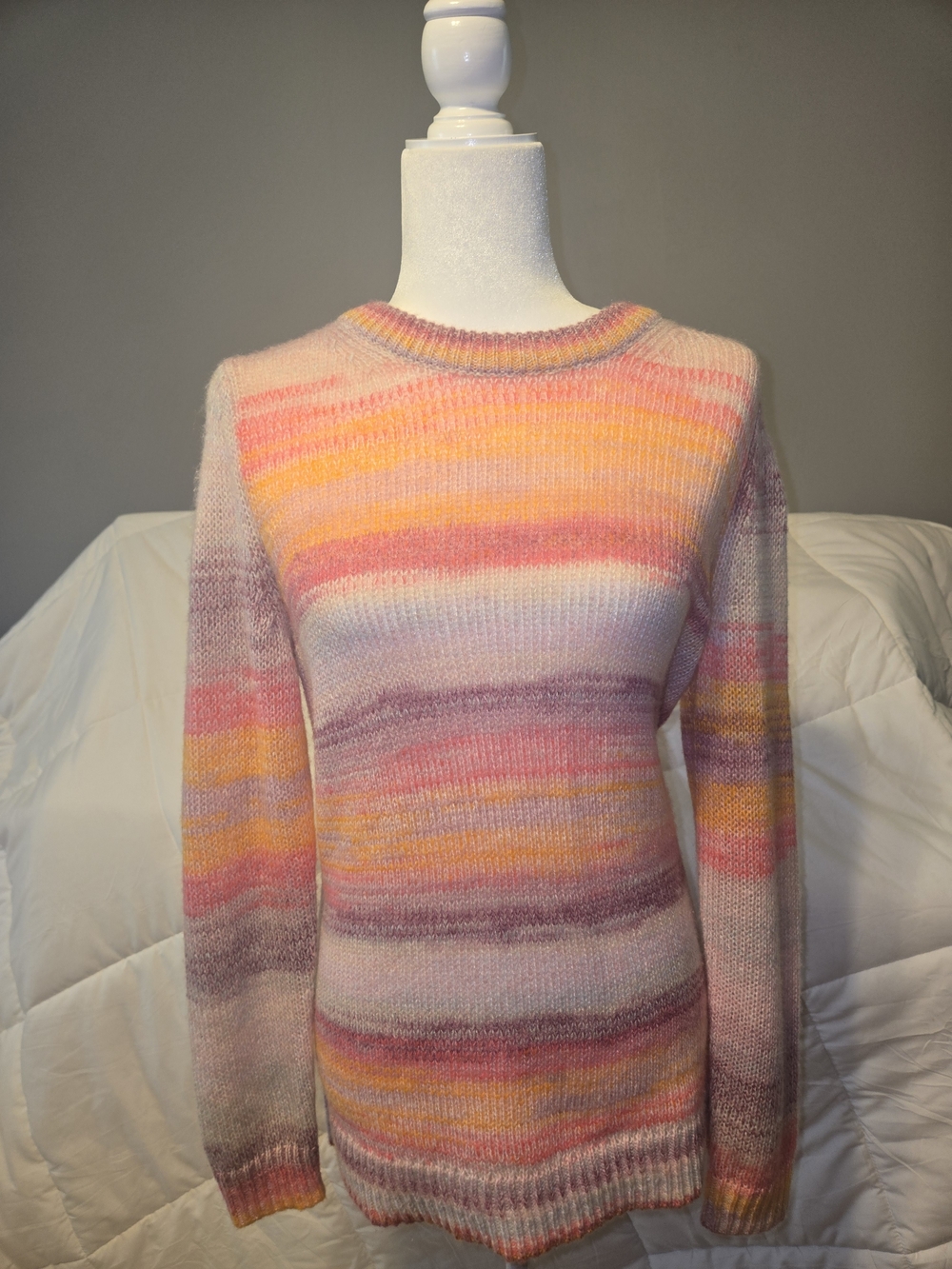 GAP Pastel Stripe Crewneck Sweater in Pink, Yellow, Lavender, Cream